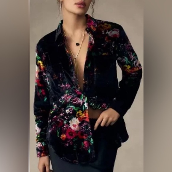 Anthropologie Pilcro Hadley Relaxed Velvet Button Down Shirt Size S EUC - Picture 9 of 10